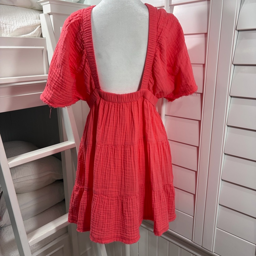 Aerie Coral Flutter Sleeve Off-the-Shoulder Mini Dress size Medium - Picture 2 of 5